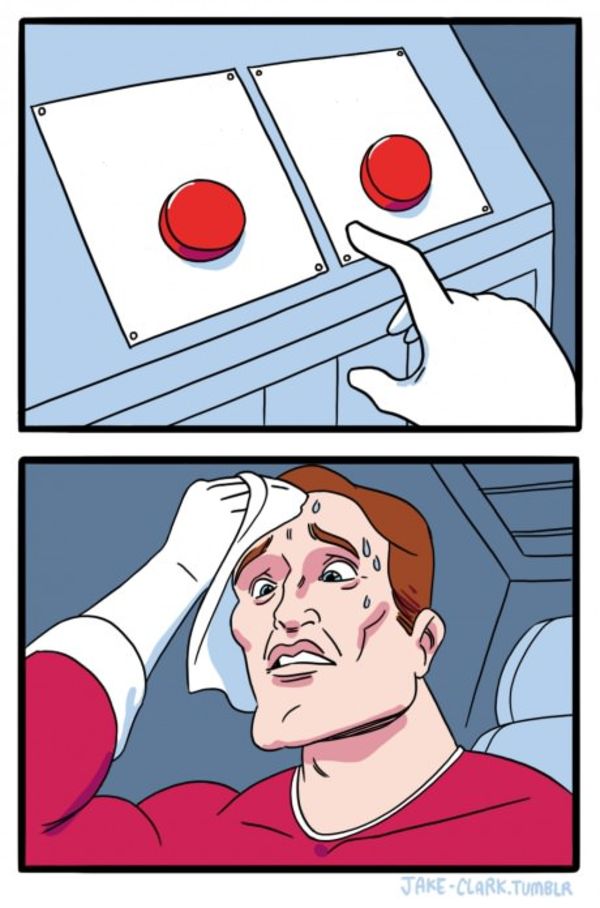 Two Buttons meme about Popov Leather
